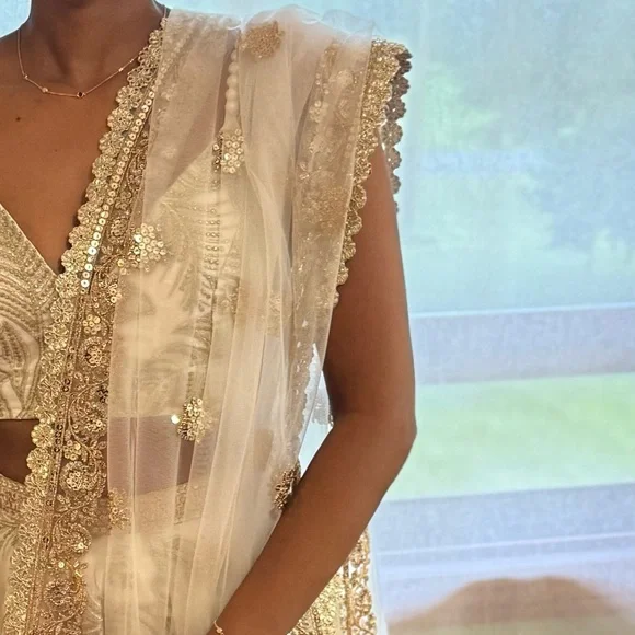 Elegant Cream and Gold Lehenga - Picture 7 of 8